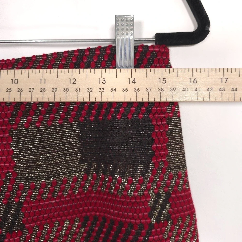 J‎ MCLAUGHLIN Plaid Check Knit Skirt Red Black Metallic Mini Lined 6 Wool Blend